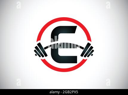 Anfängliches E-Monogramm-Alphabet mit einer Langhantel. Lifting Vektor Logo Design. Modernes Vektorlogo für Bodybuilding, Fitnessstudio, Fitnessclub, Business und Unternehmen Stock Vektor