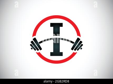 Initial I Monogramm Alphabet mit einer Langhantel. Lifting Vektor Logo Design. Modernes Vektorlogo für Bodybuilding, Fitnessstudio, Fitnessclub, Business und Unternehmen Stock Vektor