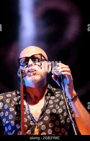 Collegno, Italien. Juli 2021. Paolo Bruni Frontmann dei Negrita durante La Teatrale Sommertour 2021, 20 Luglio 2021 al Flowers Festival 2021, Collegno (TO). Foto Nderim KACELI Kredit: Independent Photo Agency/Alamy Live News Stockfoto