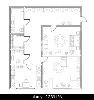 Abstrakter Vektor-Plan von zwei-Zimmer-Wohnung, mit Küche, Bad, Schlafzimmer, Wohnzimmer. EPS8 Stock Vektor