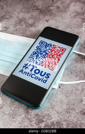 Tous anticovid france App für Handy-Gesundheitspass Stockfoto
