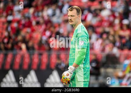 Toronto, Kanada. August 2021. Joe Willis (1) beim MLS-Fußballspiel zwischen dem FC Toronto und dem SC Nashville im BMO-Stadion in Aktion gesehen. (Endergebnisse; Toronto FC 1:1 Nashville SC) (Foto von Angel Marchini/SOPA Images/Sipa USA) Quelle: SIPA USA/Alamy Live News Stockfoto