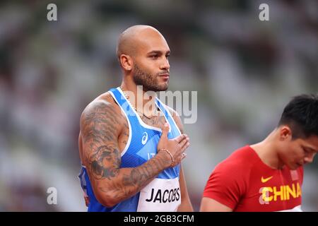 Tokio, Japan. August 2021. JACOBS Lamont Marcell (ITA) Leichtathletik : Männer-100-m-Seminfinale 3 während der Olympischen Spiele 2020 in Tokio im Olympiastadion in Tokio, Japan . Quelle: Yohei Osada/AFLO SPORT/Alamy Live News Stockfoto