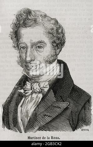 Francisco Martínez de la Rosa (1787-1862). Spanischer Staatsmann und Dramatiker. Er war der erste Präsident des spanischen Ministerrats. Hochformat. Stich von Severini. Historia General de España von Pater Mariana. Madrid, 1853. Stockfoto