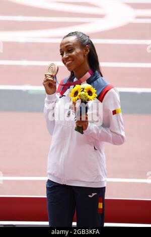 Ana PELETEIRO (ESP) 3. Bronzemedaille während der Olympischen Spiele Tokio 2020, Leichtathletik-Dreisprung-Finale der Frauen am 2. August 2021 im Olympiastadion in Tokio, Japan - Foto Kishimoto / DPPI Stockfoto