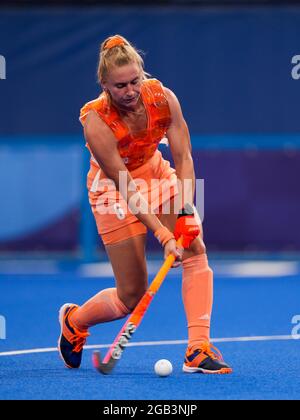 Tokio, Japan. August 2021. TOKIO, JAPAN - 2. AUGUST: Laurien Leurink aus den Niederlanden während des Viertelfinalmatches der Olympischen Frauenhockey-Turniere in Tokio 2020 zwischen den Niederlanden und Neuseeland am 2. August 2021 im Oi Hockey Stadium in Tokio, Japan (Foto von Ronald Hoogendoorn/Orange Picters) NOCNSF House of Sports Credit: Orange Pics BV/Alamy Live News Stockfoto