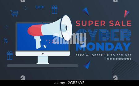 Cyber monday Super-Sale-Banner. Sonderangebot. Vektorgrafik Stock Vektor