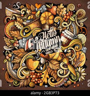 Herbst Cartoon Vektor Kritzeleien Illustration. Herbstposterdesign. Stock Vektor