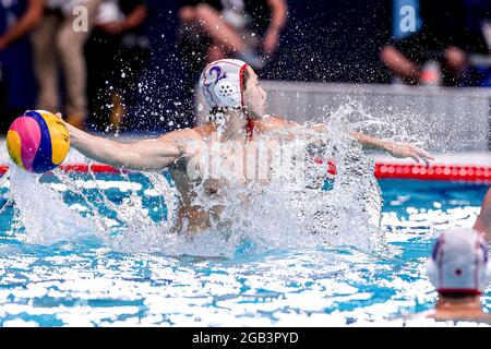Tokio, Japan. August 2021. TOKIO, JAPAN - 2. AUGUST: Seiya Adachi aus Japan während des olympischen Wasserball-Turniers 2020 in Tokio am 2. August 2021 im Tatsumi Waterpolo Center in Tokio, Japan (Foto: Marcel ter Bals/Orange Picics) Credit: Orange Pics BV/Alamy Live News Stockfoto