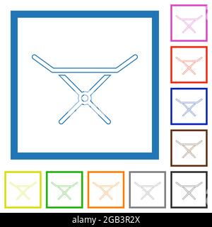 Zusammenklappbare Wäscheständer umreißen flache Farbsymbole in quadratischen Rahmen auf weißem Hintergrund Stock Vektor
