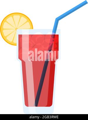 Cocktail in Glas mit Stroh, Eis und Zitrone Dekoration Vektor Stock Vektor