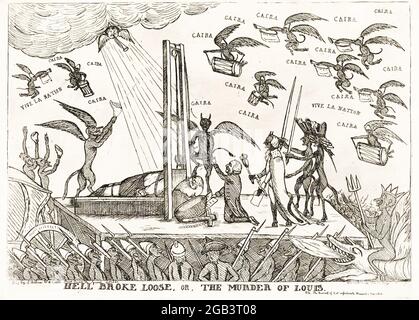 LOUIS XVI. Von Frankreich (1754-1793) zeitgenössischer englischer Stich von William Denton mit dem Titel 'Hell Broke Loose: Stockfoto