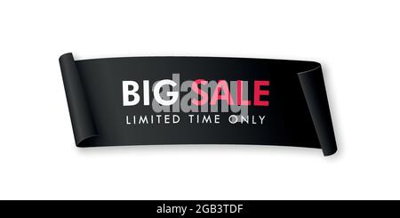 Schwarzes, realistisches gebogenes Papierbanner. Big Sale Werbedesign. Vektorgrafik Stock Vektor
