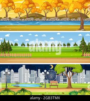 Set aus drei verschiedenen horizontalen Naturszenen Stock Vektor