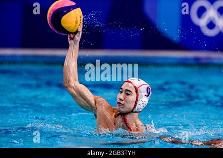 Tokio, Japan. August 2021. TOKIO, JAPAN - 2. AUGUST: Atsushi Arai aus Japan während des Olympischen Wasserball-Turniers 2020 in Tokio am 2. August 2021 im Tatsumi Waterpolo Center in Tokio, Japan (Foto: Marcel ter Bals/Orange Picics) Credit: Orange Pics BV/Alamy Live News Stockfoto