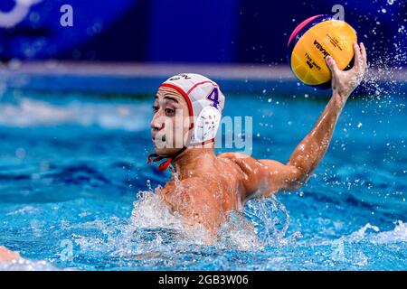 Tokio, Japan. August 2021. TOKIO, JAPAN - 2. AUGUST: Mitsuaki Shiga von Japan während des Olympischen Wasserball-Turniers 2020 in Tokio am 2. August 2021 im Tatsumi Waterpolo Center in Tokio, Japan (Foto: Marcel ter Bals/Orange Picics) Credit: Orange Pics BV/Alamy Live News Stockfoto