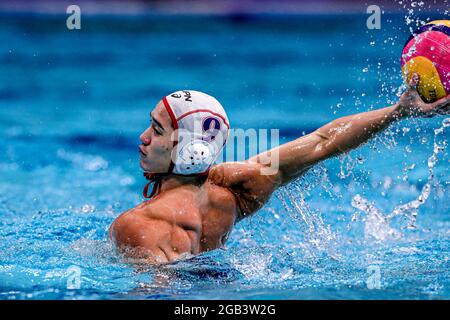 Tokio, Japan. August 2021. TOKIO, JAPAN - 2. AUGUST: Atsushi Arai aus Japan während des Olympischen Wasserball-Turniers 2020 in Tokio am 2. August 2021 im Tatsumi Waterpolo Center in Tokio, Japan (Foto: Marcel ter Bals/Orange Picics) Credit: Orange Pics BV/Alamy Live News Stockfoto