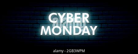 Cyber Monday Neonschild. Leuchtendes Cyber-Hologramm. Vektor-Licht-Schild. Stock Vektor