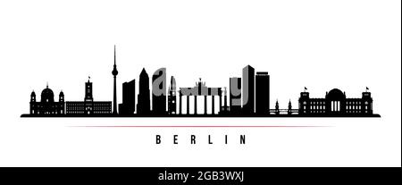 Horizontales Banner der Skyline von Berlin. Schwarz-weiße Silhouette der Stadt Berlin, Deutschland. Vektorvorlage für Ihr Design. Stock Vektor