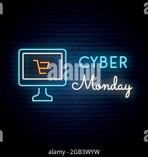Cyber Monday Neon-Schild. Computerschild. Vektordesign-Vorlage. Stock Vektor