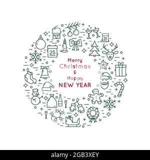 Weihnachten und Neujahr Linie Ikone Kranz. Vektorgrafik. Stock Vektor