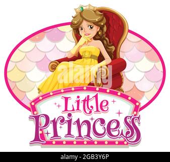 Prinzessin Zeichentrickfigur mit Little Princess Schrift Banner Illustration Stock Vektor