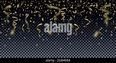 Realistisches, glänzendes Goldkonfetti mit Unschärfe-Effekt. Vektor-Design-Vorlage für festliche Banner. Stock Vektor
