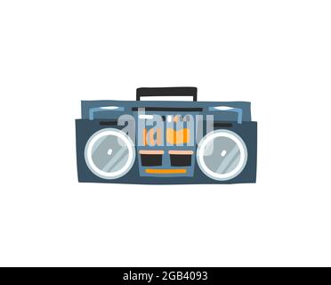 Hand gezeichnet Vektor abstrakt Stock flache Grafik Illustration mit Logo und Design-Elemente, Retro Boombox Kassettenspieler im einfachen Stil für Branding Stock Vektor