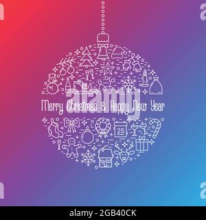 Weihnachtskugel mit Linien-Symbolen. Symbole weihnachtsartikel Symbol. Vektorgrafik. Stock Vektor