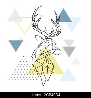 Geometrische Hirse Silhouette auf Dreieck Hintergrund. Polygonales Hirschemblem. Skandinavischer Stil. Vektorgrafik. Stock Vektor
