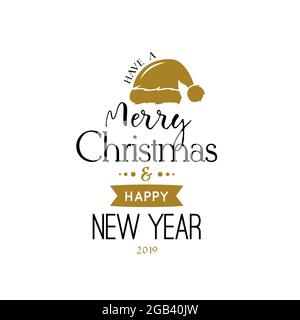 Weihnachtskarte mit Weihnachtsmann Hut. Typografie-Design. Vektorvorlage. Stock Vektor