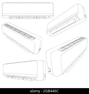 Mit den Konturen von Wandkonditionierungen in verschiedenen Positionen auf weißem Hintergrund isoliert. Vektorgrafik. Stock Vektor