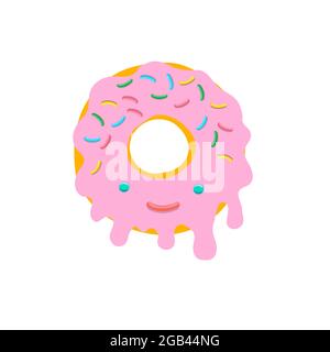 Illustration eines Donuts in rosa Glasur mit mehrfarbigen Teigwaren Topping in Kawaii-Stil isoliert auf einem weißen Stock Vektor
