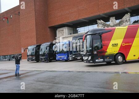 Innenministerin Annelies Verlinden im Presseaussenat mit dem Fußballverband Pro League und dem belgischen Innenminister in Brüssel, Mon Stockfoto