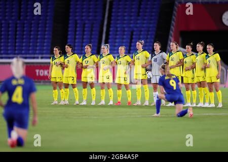 Tokio, Japan, 2. August 2021. Australien steht vor dem Halbfinale der Frauen zwischen Australien und Schweden am 10. Tag der Olympischen Spiele 2020 in Tokio. Quelle: Pete Dovgan/Speed Media/Alamy Live News Stockfoto