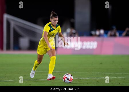 YOKOHAMA, JAPAN - 15. JUNI: Stephanie Catley aus Australien beim Halbfinalspiel der Olympischen Fußballturniere 2020 in Tokio zwischen Australien und Schweden im Internationalen Stadion Yokohama am 15. Juni 2015 in Yokohama, Japan (Foto: Pablo Morano/Orange Picics) Stockfoto