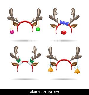 Stirnbänder für weihnachtliche Geweihe. Weihnachten Hirsch Tier Hüte, Vektor Rentier Geweih weihnachten Stirnband, Hirsch Kopf Zeichen Kleidung Vektor Illustration Stock Vektor