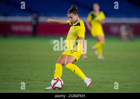 YOKOHAMA, JAPAN - 15. JUNI: Stephanie Catley aus Australien beim Halbfinalspiel der Olympischen Fußballturniere 2020 in Tokio zwischen Australien und Schweden im Internationalen Stadion Yokohama am 15. Juni 2015 in Yokohama, Japan (Foto: Pablo Morano/Orange Picics) Stockfoto