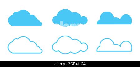 Cloud Icons in trendigen flachen Stil isoliert auf blauem Hintergrund gesetzt. Cloud-Symbol für Ihre Website Stock Vektor