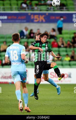 Melbourne, Australien, 1. April 2021. : Lachlan Wales von Western United führt den Ball während des Hyundai A-League Fußballmatches zwischen dem Western United FC und dem Melbourne City FC an. Kredit: Dave Hewison/Speed Media/Alamy Live Nachrichten Stockfoto