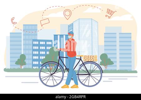 Flacher Cartoon-Charakter, Workflow der Auftragsübernahme während der Pandemie, Vektordarstellung Konzept Stock Vektor