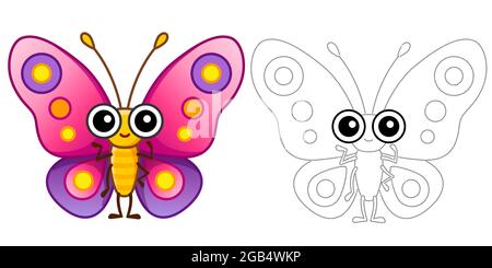 Malseite lustig lächelnd Schmetterling Insekt. Pädagogische Tracing Bild für Kinder Aktivität Stock Vektor