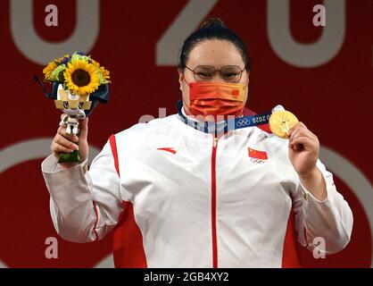 Tokio, Japan. August 2021. Gewichtheben: Olympische Spiele, Frauen 87 kg, Wenwen Li aus China gewinnt Gold. Quelle: Swen Pförtner/dpa/Alamy Live News Stockfoto