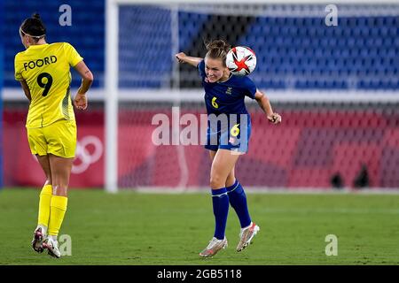 YOKOHAMA, JAPAN - 15. JUNI: Magdalena Eriksson aus Schweden beim Halbfinalspiel der Olympischen Fußballturniere 2020 in Tokio zwischen Australien und Schweden im Internationalen Stadion Yokohama am 15. Juni 2015 in Yokohama, Japan (Foto: Pablo Morano/Orange Picics) Stockfoto