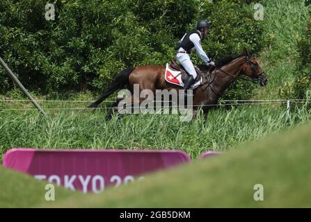 Tokio, Japan. August 2021. Tokio, Japan. August 2021. Reiten/Eventing: Olympic, Preliminary, Cross Country, auf dem Sea Forest XC Course. Robin Godel aus der Schweiz am Jet-Set in Aktion. Quelle: Friso Gentsch/dpa/Alamy Live News Stockfoto