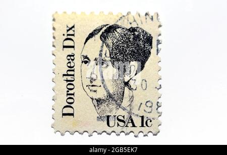 USA alter Briefmarkenwert USA 1c ein Cent mit dem Foto von Dorothea Lynde Dix (1802 - 1887), amerikanischer Aktivistin. Eine der Serien Great A Stockfoto