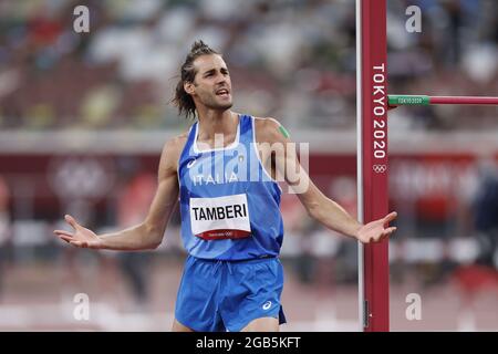 Tokio, Japan. August 2021. TAMBERI Gianmarco (ITA) Goldmedaille während der Olympischen Spiele Tokio 2020, Leichtathletik-Hochsprung-Finale der Männer am 1. August 2021 im Olympiastadion in Tokio, Japan - Foto Yuya Nagase/Foto Kishimoto/DPPI Credit: Independent Photo Agency/Alamy Live News Stockfoto