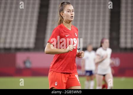 Tokio, Japan. August 2021. Jordyn HUITEMA (CAN) während der Olympischen Spiele Tokio 2020, Halbfinale der Fußballfrauen zwischen den Vereinigten Staaten und Kanada am 2. August 2021 im Ibaraki Kashima Stadium in Kashima, Japan - Foto Kishimoto/DPPI Credit: Independent Photo Agency/Alamy Live News Stockfoto