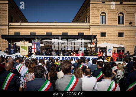 Bologna, ITALIEN. 2. August 2021. Gedenkfeier zum 41. Jahrestag der Bombardierung des Bahnhofs am 2. August 1980. Kredit: Massimiliano Donati/Alamy Live Nachrichten Stockfoto