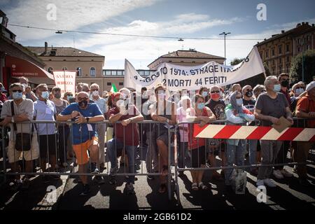 Bologna, ITALIEN. 2. August 2021. Gedenkfeier zum 41. Jahrestag der Bombardierung des Bahnhofs am 2. August 1980. Kredit: Massimiliano Donati/Alamy Live Nachrichten Stockfoto